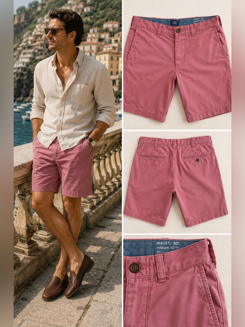 J.Crew Stretch Chino Shorts Men’s 30 Pink 10.5” Inseam Preppy Coastal